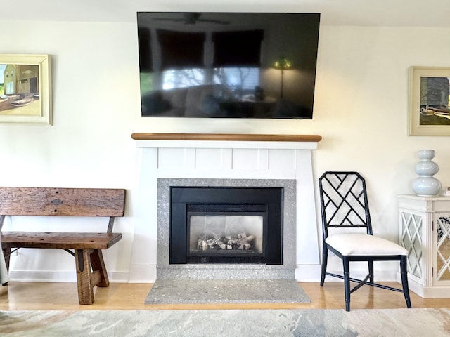 54 Village Way Unit 54, Rockport, ME 04856 - detailed view of wood finished floors, baseboards, and a glass covered fireplace