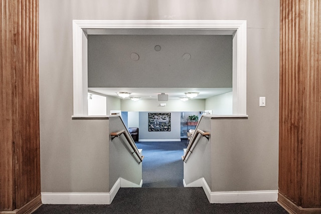 79 Bramhall St, Portland, ME 04102 - stairway with baseboards and carpet flooring