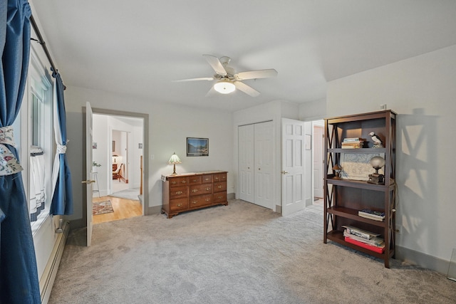 20 Eagle Point Rd, Bath, ME 04530 - bedroom with carpet flooring, a closet, and a ceiling fan