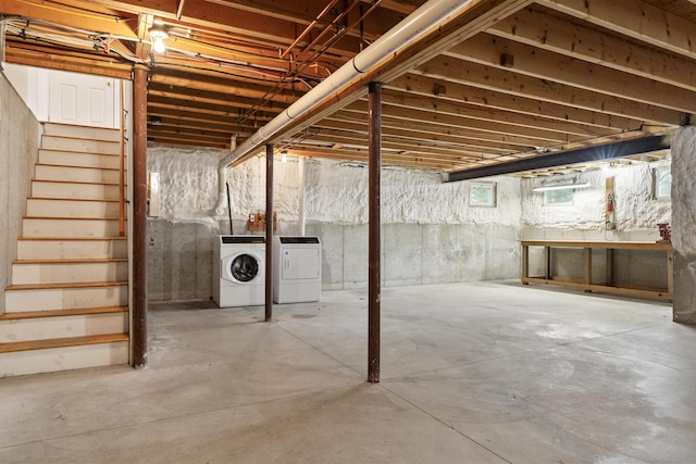 49 Dipper Cove Rd, Harpswell, ME 04066 - basement with washing machine and dryer and stairs