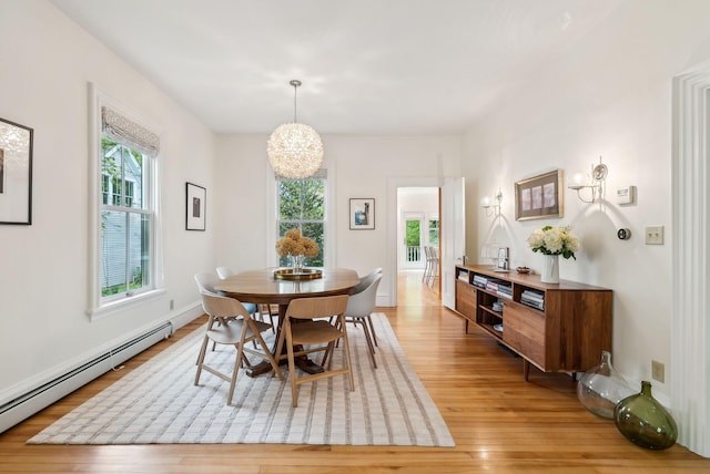 31 Mackworth St, Portland, ME 04103 - dining area featuring baseboard heating, healthy amount of natural light, a chandelier, and light wood finished floors