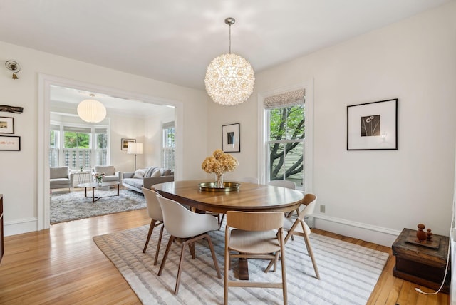 31 Mackworth St, Portland, ME 04103 - dining room with wood finished floors, healthy amount of natural light, a chandelier, and baseboards