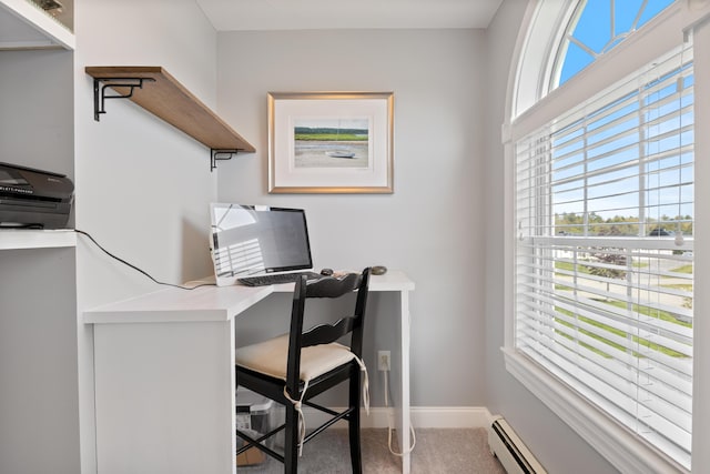 42 Snowberry Dr, Gorham, ME 04038 - home office featuring baseboards, a baseboard heating unit, and carpet
