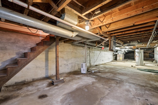 447 Wiscasset Rd, Boothbay, ME 04537 - unfinished basement featuring water heater and stairs