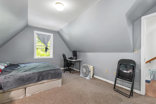 28-30 W Winds Dr, Lebanon, ME 04027 - carpeted bedroom featuring lofted ceiling and baseboards