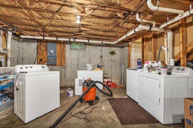 28-30 W Winds Dr, Lebanon, ME 04027 - unfinished below grade area featuring washing machine and dryer and electric panel