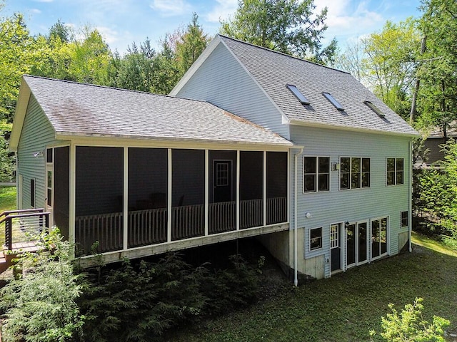 202 Wildewood Ests, Rome, ME 04963 - rear view of property with a sunroom and roof with shingles