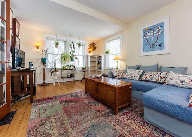 15 Federal St, Bar Harbor, ME 04609 - living area featuring hardwood / wood-style flooring, crown molding, and baseboards