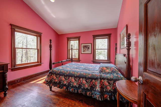 25 Winds Way Dr, Nobleboro, ME 04555 - bedroom with vaulted ceiling, wood finished floors, and baseboards