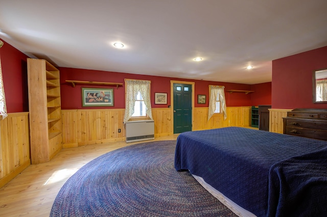 25 Winds Way Dr, Nobleboro, ME 04555 - bedroom with wainscoting, wooden walls, wood finished floors, and recessed lighting
