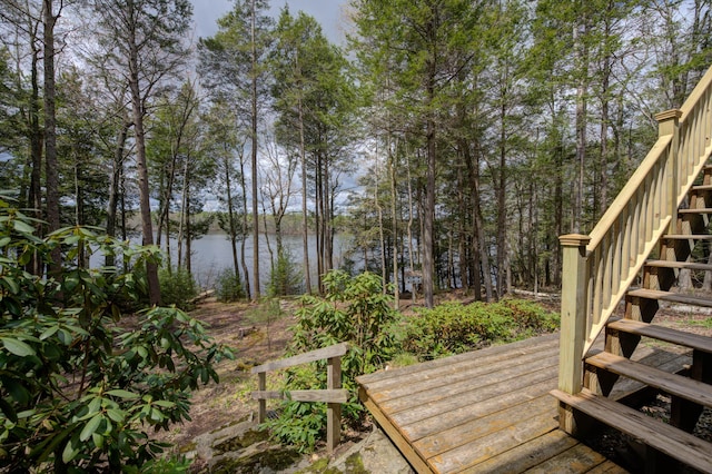 25 Winds Way Dr, Nobleboro, ME 04555 - wooden terrace featuring stairs and a water view
