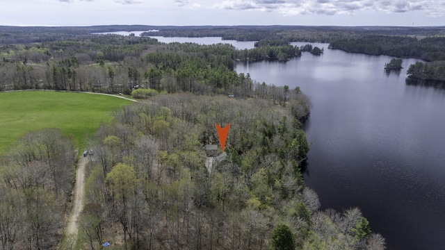 25 Winds Way Dr, Nobleboro, ME 04555 - aerial view of property and surrounding area featuring a nearby body of water and a heavily wooded area