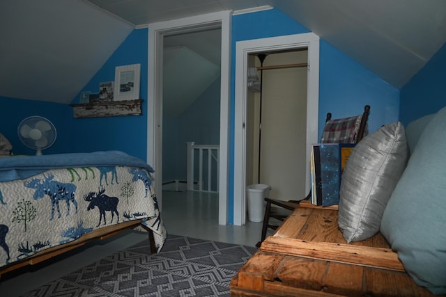40 Baker St, Bingham, ME 04920 - bedroom featuring lofted ceiling and a baseboard heating unit