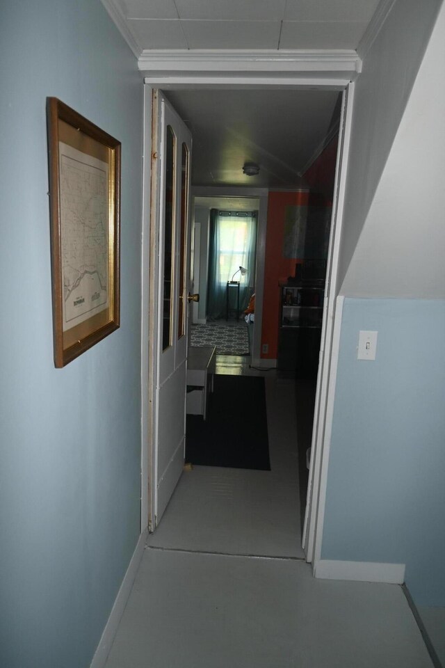 40 Baker St, Bingham, ME 04920 - hallway featuring baseboards and crown molding