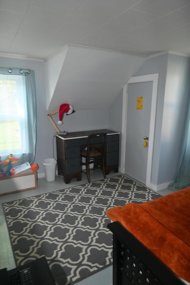 40 Baker St, Bingham, ME 04920 - bedroom featuring vaulted ceiling and crown molding