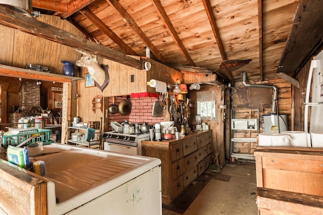 12 York Ln, Dallas Plt, ME 04970 - basement with wood ceiling, wood walls, and water heater