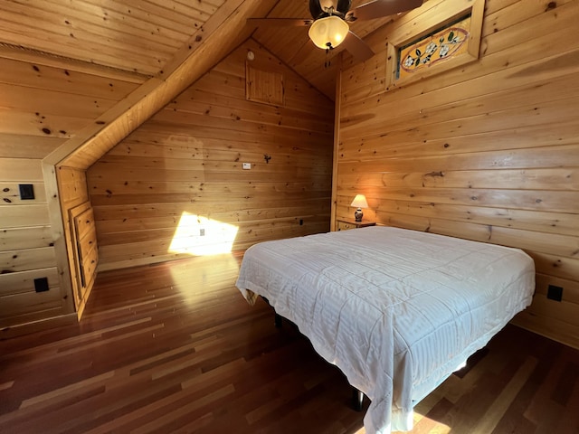 869 Turkey Tail Rd Unit T4, Indian Purchase Twp, ME 04462 - bedroom featuring wooden walls, wood ceiling, wood finished floors, and vaulted ceiling