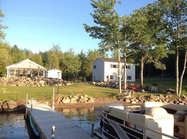 1824 Sunny Cove Ln, Meddybemps, ME 04657 - dock area featuring a water view and a lawn