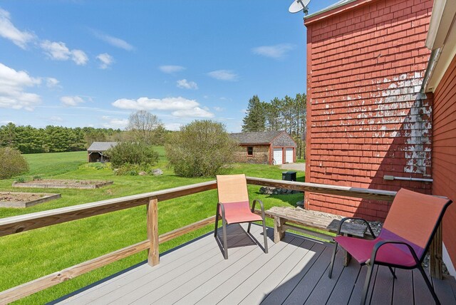 538 Malbons Mills Rd, Skowhegan, ME 04976 - deck with an outdoor structure and a yard