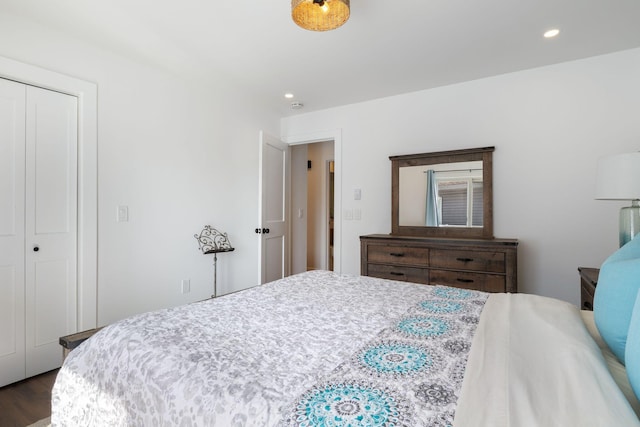 15 Francis St Unit 10, Old Orchard Beach, ME 04064 - bedroom with dark wood-style floors, recessed lighting, and a closet