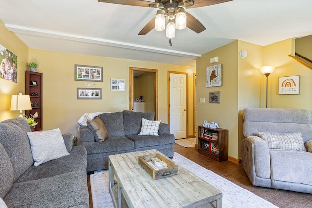 212 New Dam Rd, Waterboro, ME 04061 - living area featuring ceiling fan, wood finished floors, and baseboards