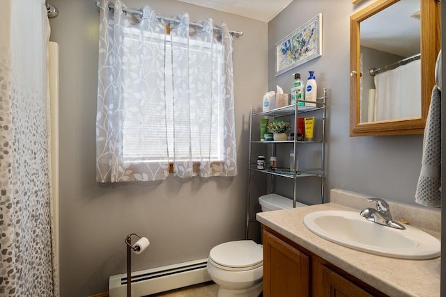 212 New Dam Rd, Waterboro, ME 04061 - full bathroom featuring baseboard heating, toilet, and vanity