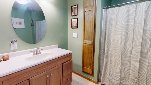 19 Russell St, Bangor, ME 04401 - bathroom featuring vanity, tile patterned floors, and a shower with curtain