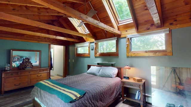 19 Russell St, Bangor, ME 04401 - bedroom featuring a skylight, wooden ceiling, wood finished floors, and multiple windows