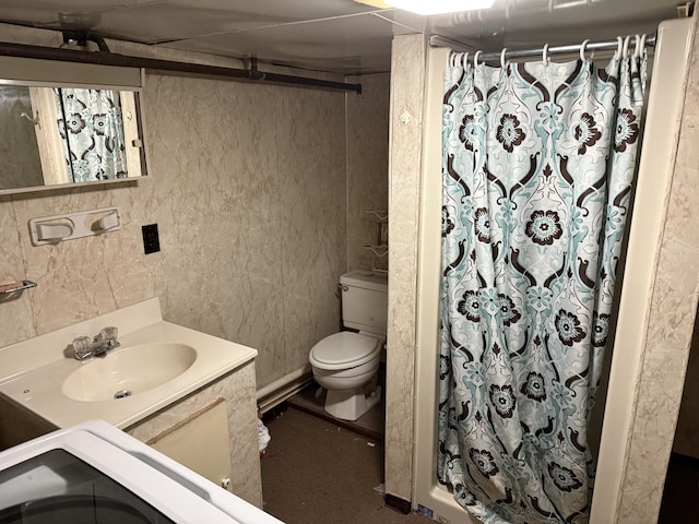19 Russell St, Bangor, ME 04401 - full bathroom featuring toilet, vanity, and a shower with shower curtain