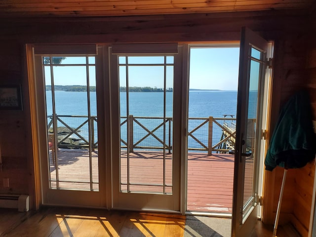 21 Linekin Rd, Boothbay Harbor, ME 04538 - entryway with a water view, baseboard heating, and wood finished floors