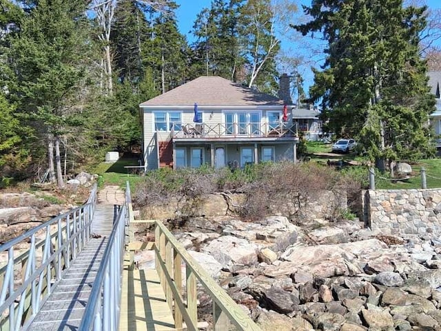 21 Linekin Rd, Boothbay Harbor, ME 04538 - rear view of house with a chimney