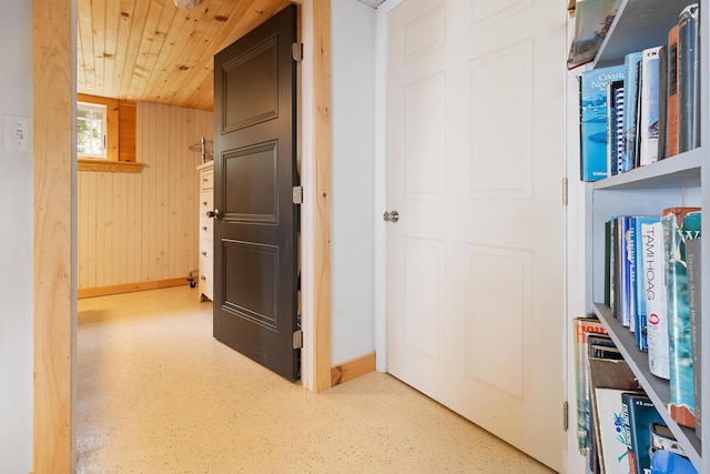 21 Linekin Rd, Boothbay Harbor, ME 04538 - hall featuring baseboards, wooden ceiling, and wooden walls