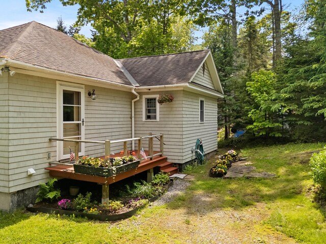 21 Linekin Rd, Boothbay Harbor, ME 04538 - rear view of property with roof with shingles and a deck