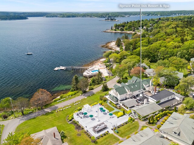 21 Linekin Rd, Boothbay Harbor, ME 04538 - aerial view of property and surrounding area with a nearby body of water and property parcel outlined