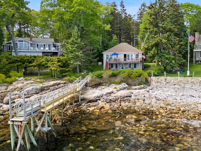 21 Linekin Rd, Boothbay Harbor, ME 04538 - back of house featuring stairway and a deck