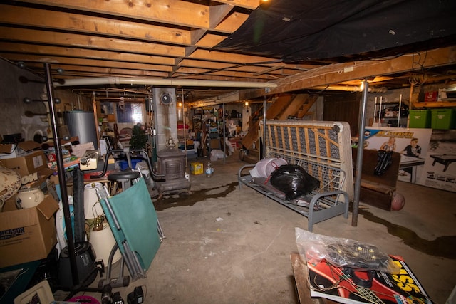 unfinished basement with water heater