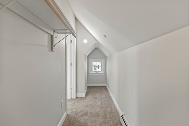 32 Jackson St, Portland, ME 04103 - corridor featuring carpet flooring, vaulted ceiling, and baseboards