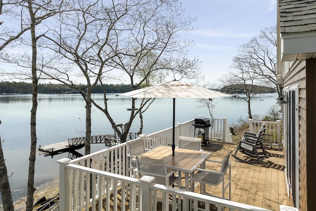 33 Bernier Ln, Harpswell, ME 04079 - deck featuring a water view, a boat dock, and grilling area
