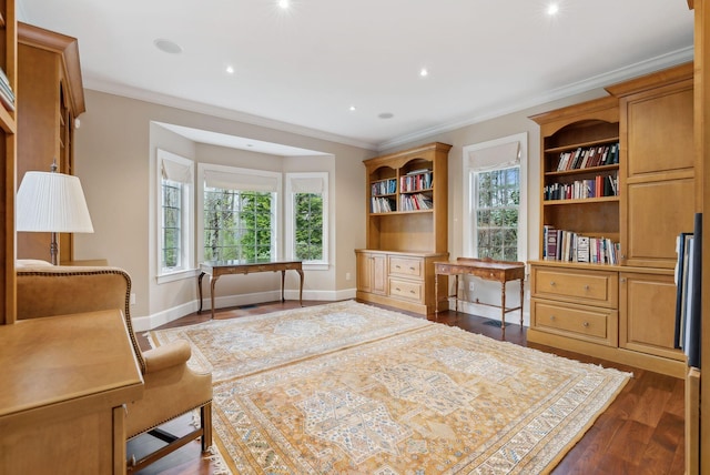 11 Clubhouse Dr, Kennebunk, ME 04043 - sitting room featuring dark wood-style flooring, crown molding, baseboards, and recessed lighting