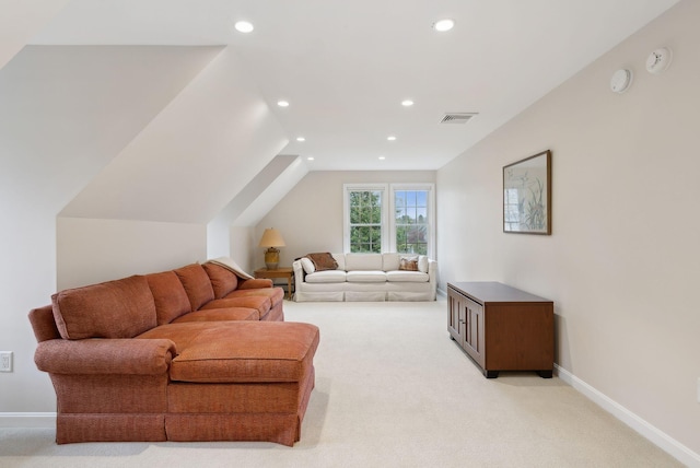 11 Clubhouse Dr, Kennebunk, ME 04043 - living area with light colored carpet, recessed lighting, baseboards, and vaulted ceiling