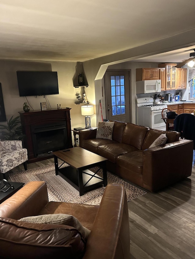 27 Trestle Rd, Medford, ME 04463 - living area with dark wood-style flooring and a fireplace with flush hearth