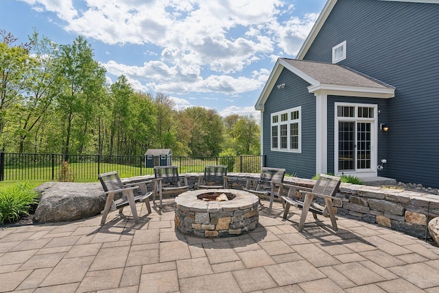 10 Jameson Dr, Falmouth, ME 04105 - view of patio featuring a fire pit