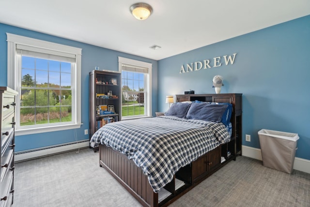 10 Jameson Dr, Falmouth, ME 04105 - bedroom with a baseboard heating unit, carpet flooring, and multiple windows