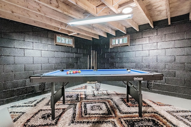 134 Valhalla Ln, Norway, ME 04268 - recreation room with pool table and concrete block wall