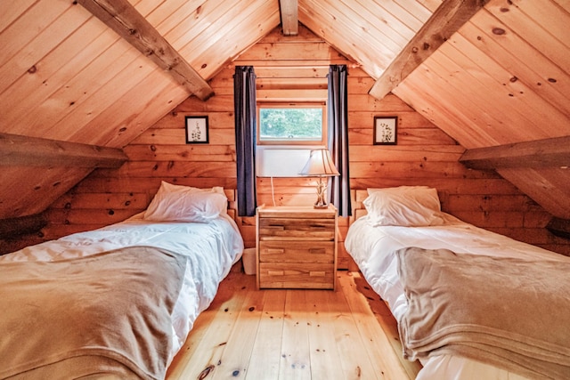 134 Valhalla Ln, Norway, ME 04268 - bedroom featuring wood ceiling, hardwood / wood-style floors, and wooden walls