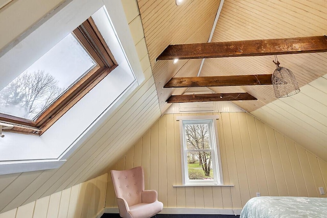 66 Beechwood St, Thomaston, ME 04861 - bedroom with a skylight and wooden walls