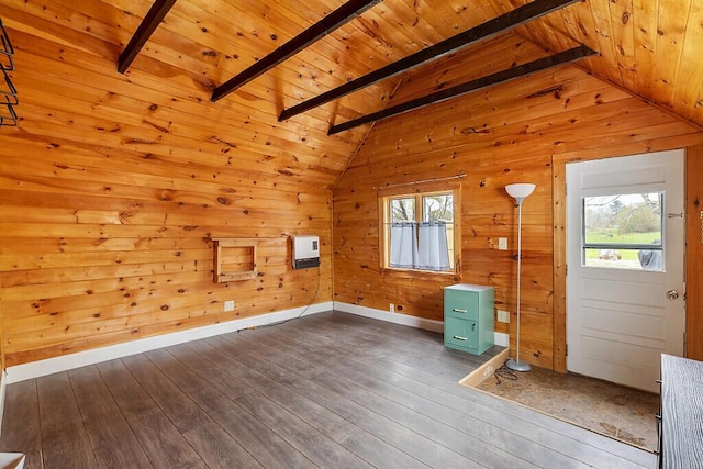 66 Beechwood St, Thomaston, ME 04861 - additional living space with plenty of natural light, wooden ceiling, baseboards, wood walls, and wood-type flooring