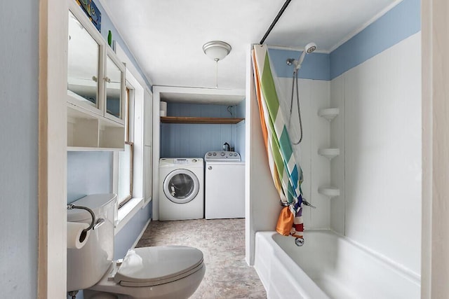 66 Beechwood St, Thomaston, ME 04861 - bathroom with separate washer and dryer, toilet, and shower / tub combo