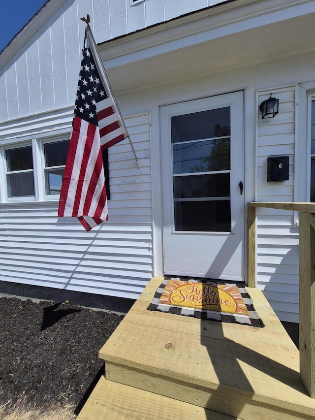 entrance to property with board and batten siding