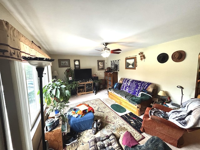 3 Rush Blvd, Millinocket, ME 04462 - living room featuring ceiling fan and carpet flooring